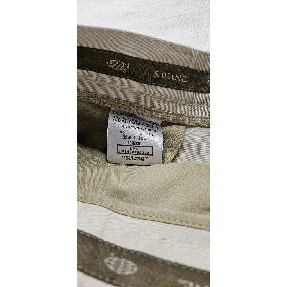 Savane Mens Stone Pleated Chino Pants‎ 32x30 Cotton Cuffed Khaki Trousers MC423